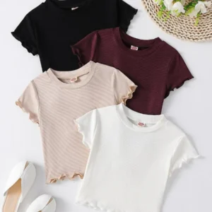 4-Pack Kids Ribbed Crop T-Shirts