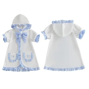 Girls Beach Cover Up Short Sleeve Hooded Plaid Dress