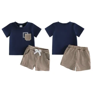 Toddler Boys 2-Piece Set Casual Tee with Striped Shorts